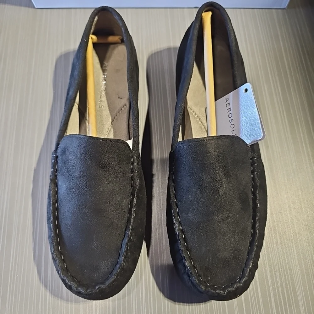 Aerosoles Women’s Size 6.5 Over Drive Loafers in Black Faux Suede Style #808 NEW